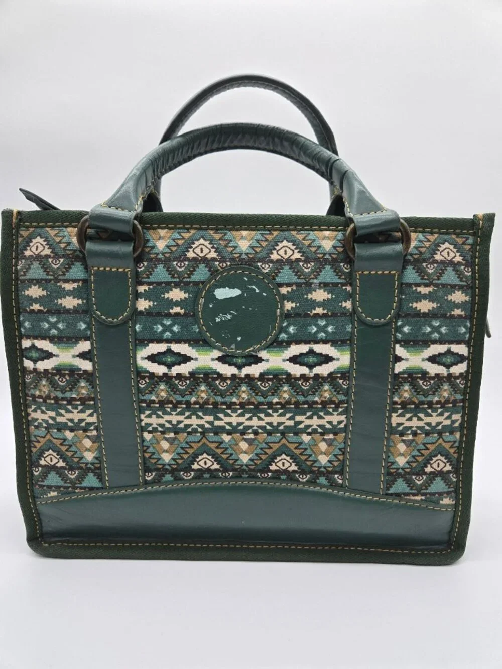 Myra Hunter Green Cream Double Handle Purse Bag *No Crossbody Strap - Picture 2 of 8